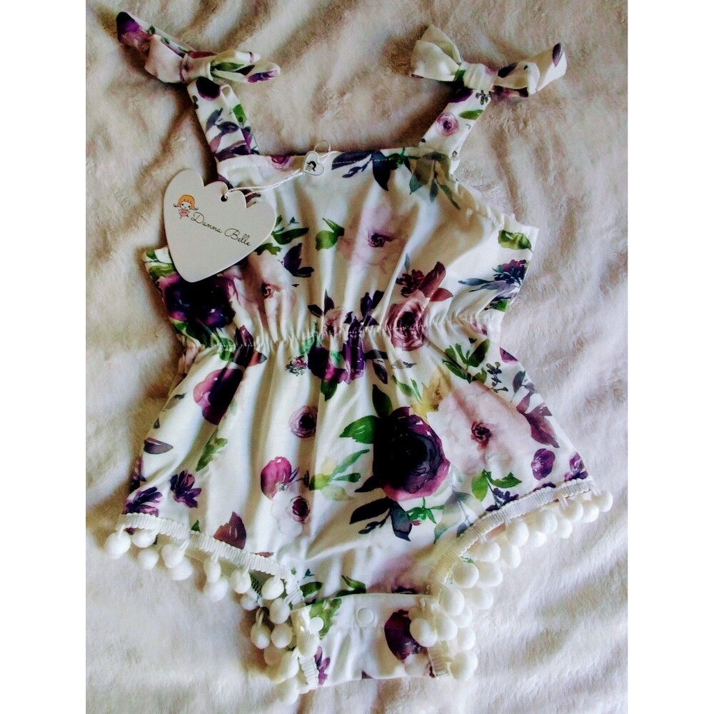 romper 0 to 3 month New Donna Bella shorts outfit purple floral infant baby girl